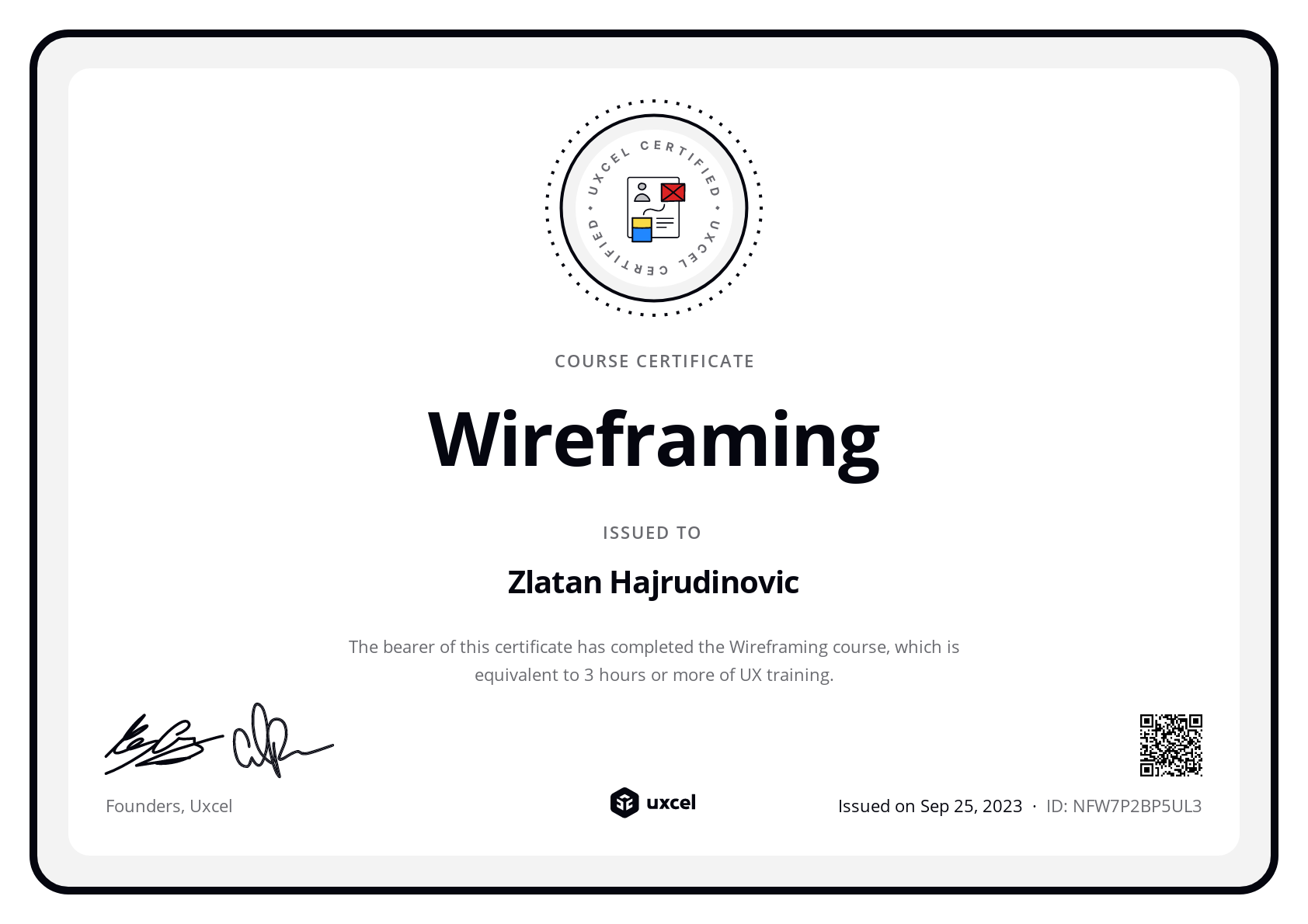 Zlatan Hajrudinovic's certificate